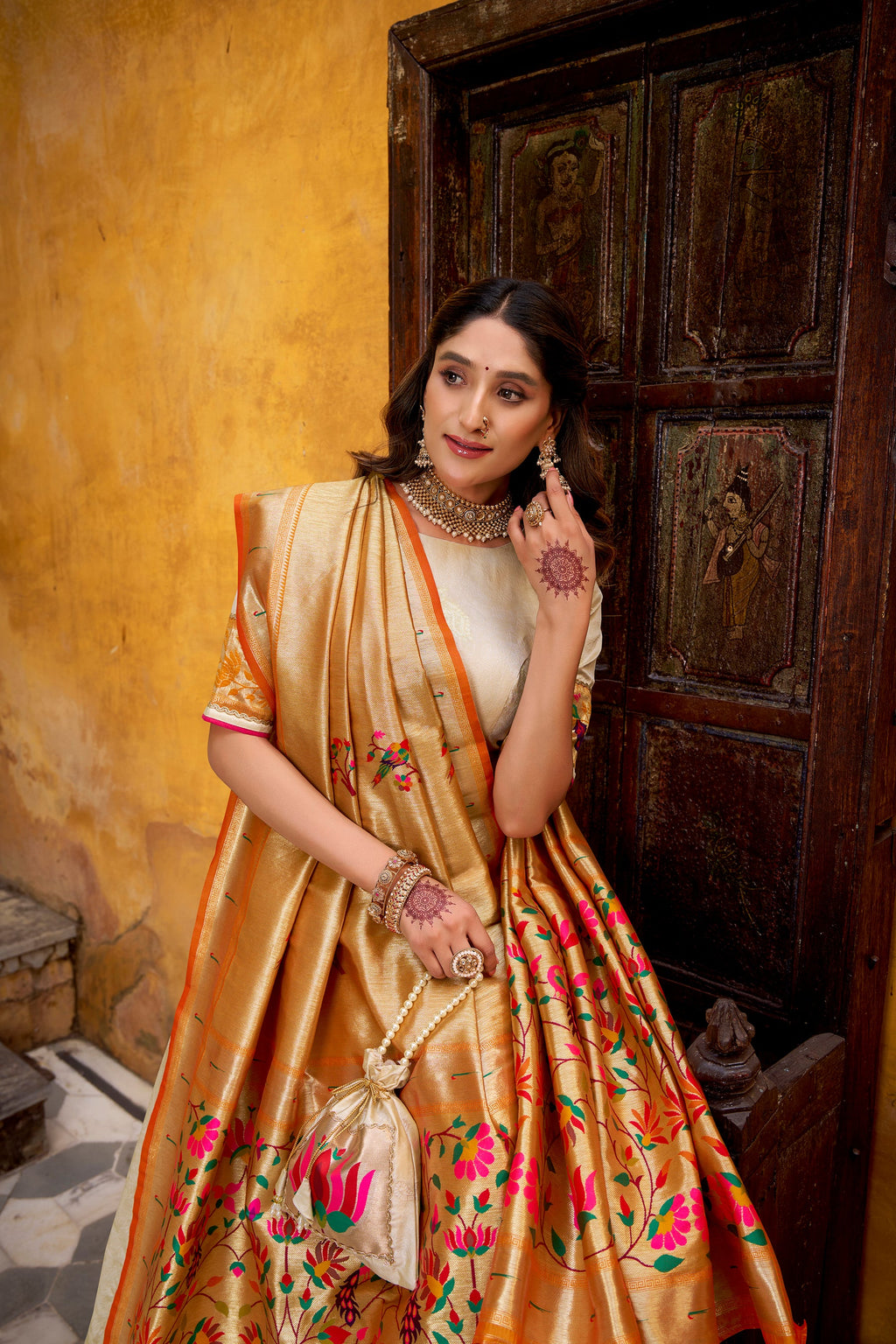 Lorenvalley Fashion Off White Silk Paithani Zari Weaving Work With Lace Border Lehenga Choli with Dupatta - Distacart
