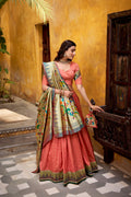 Lorenvalley Fashion Peach Silk Paithani Zari Weaving Work With Lace Border Lehenga Choli with Dupatta - Distacart