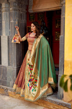 Lorenvalley Fashion Brown Simmer Organza Zari Weaving Work With Lace Border Lehenga Choli with Dupatta - Distacart