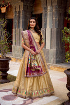 Lorenvalley Fashion Cream Simmer Organza Zari Weaving Work With Lace Border Lehenga Choli with Dupatta - Distacart