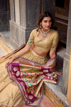 Lorenvalley Fashion Cream Simmer Organza Zari Weaving Work With Lace Border Lehenga Choli with Dupatta - Distacart