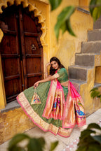 Lorenvalley Fashion Green Simmer Organza Zari Weaving Work With Lace Border Lehenga Choli with Dupatta - Distacart