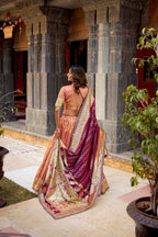 Lorenvalley Fashion Peach Simmer Organza Zari Weaving Work With Lace Border Lehenga Choli with Dupatta - Distacart