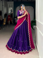 Lorenvalley Fashion Purple Naysha Silk Sequins and Thread Embroidery Work with Lace Border Lehenga Choli with Dupatta - Distacart