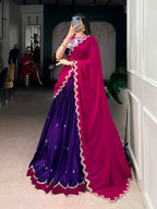 Lorenvalley Fashion Purple Naysha Silk Sequins and Thread Embroidery Work with Lace Border Lehenga Choli with Dupatta - Distacart