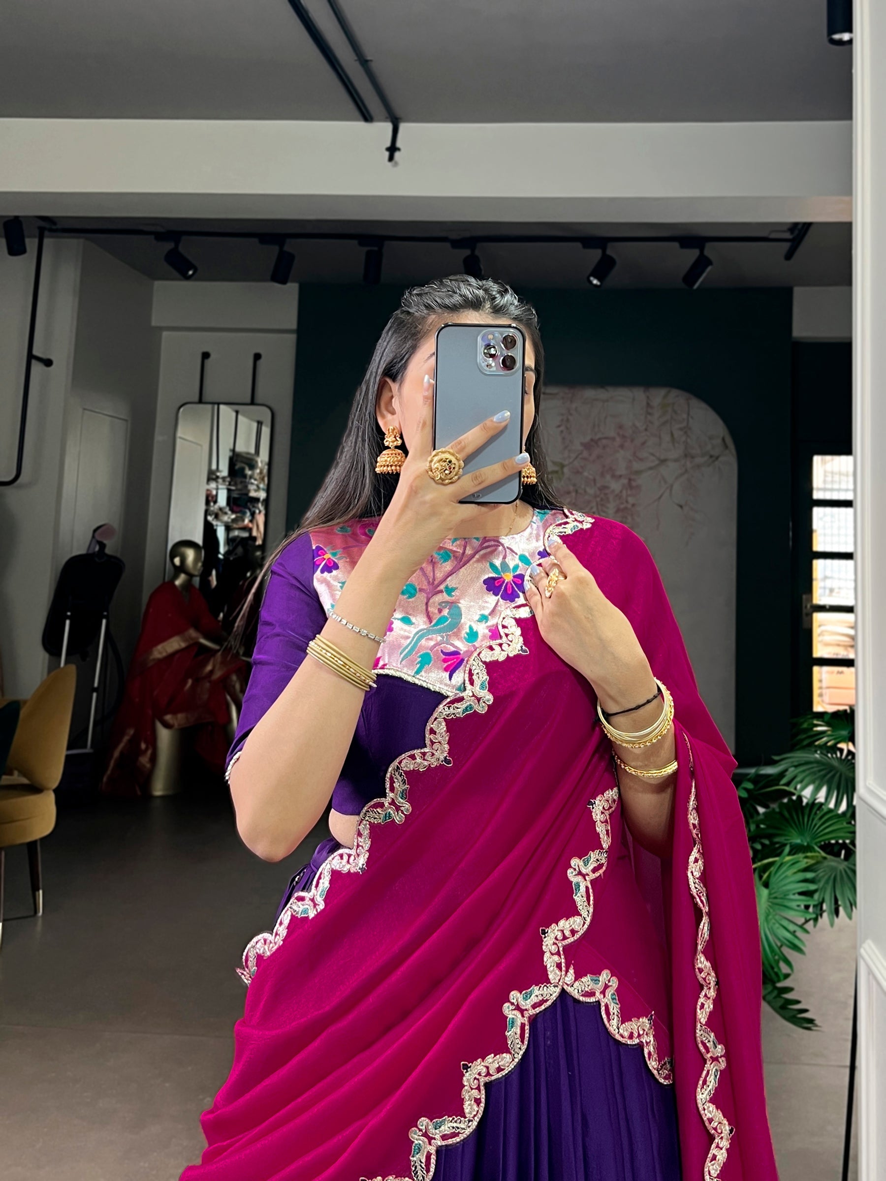 Lorenvalley Fashion Purple Naysha Silk Sequins and Thread Embroidery Work with Lace Border Lehenga Choli with Dupatta - Distacart