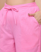 Vaasva Women Pink Cotton Flax Solid Straight Pants