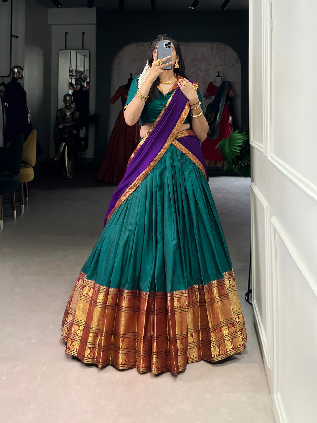 Lorenvalley Fashion Firozi Narayan Pet Silk Zari Weaving Work Lehenga Choli with Dupatta