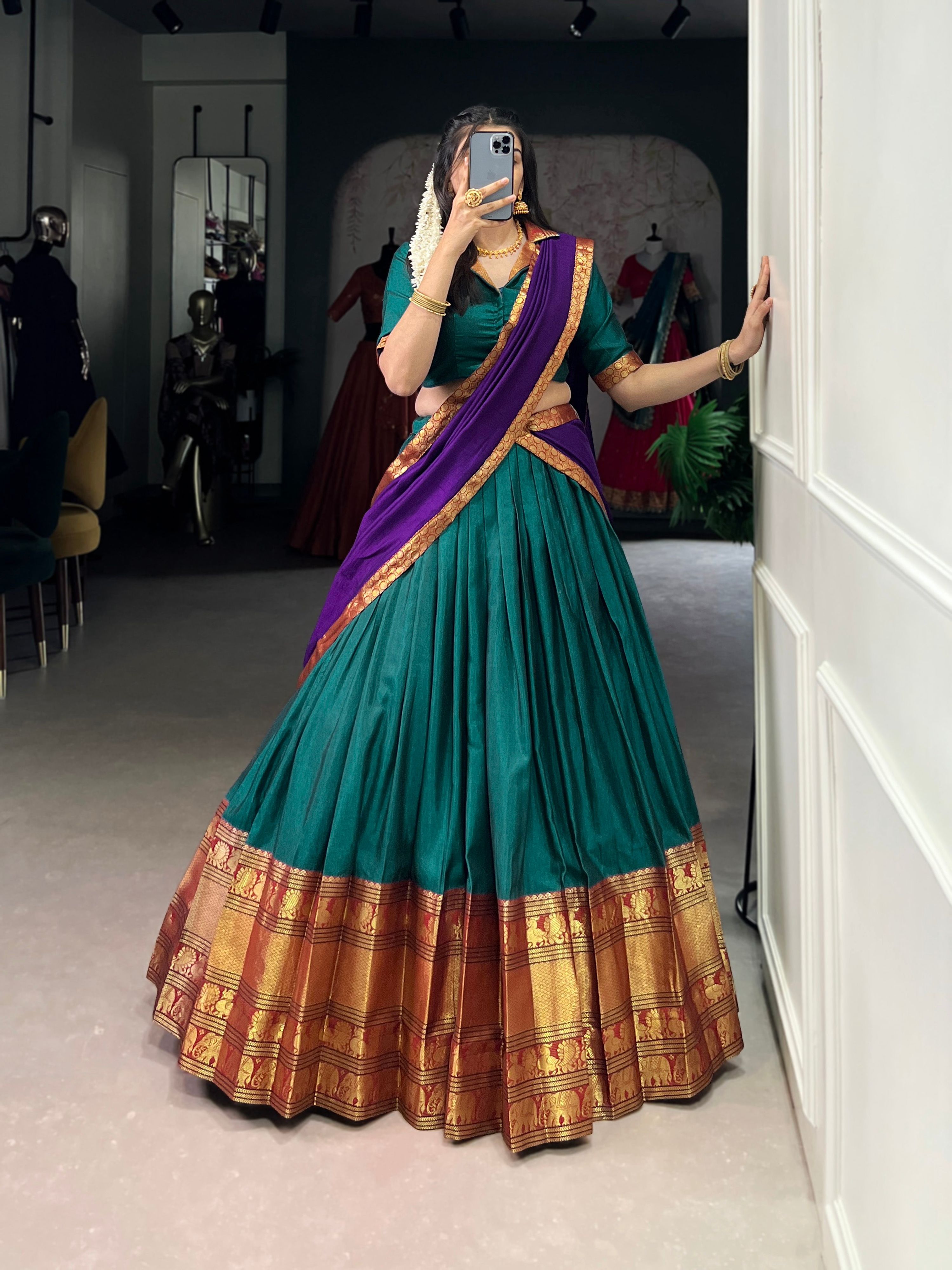Lorenvalley Fashion Firozi Narayan Pet Silk Zari Weaving Work Lehenga Choli with Dupatta
