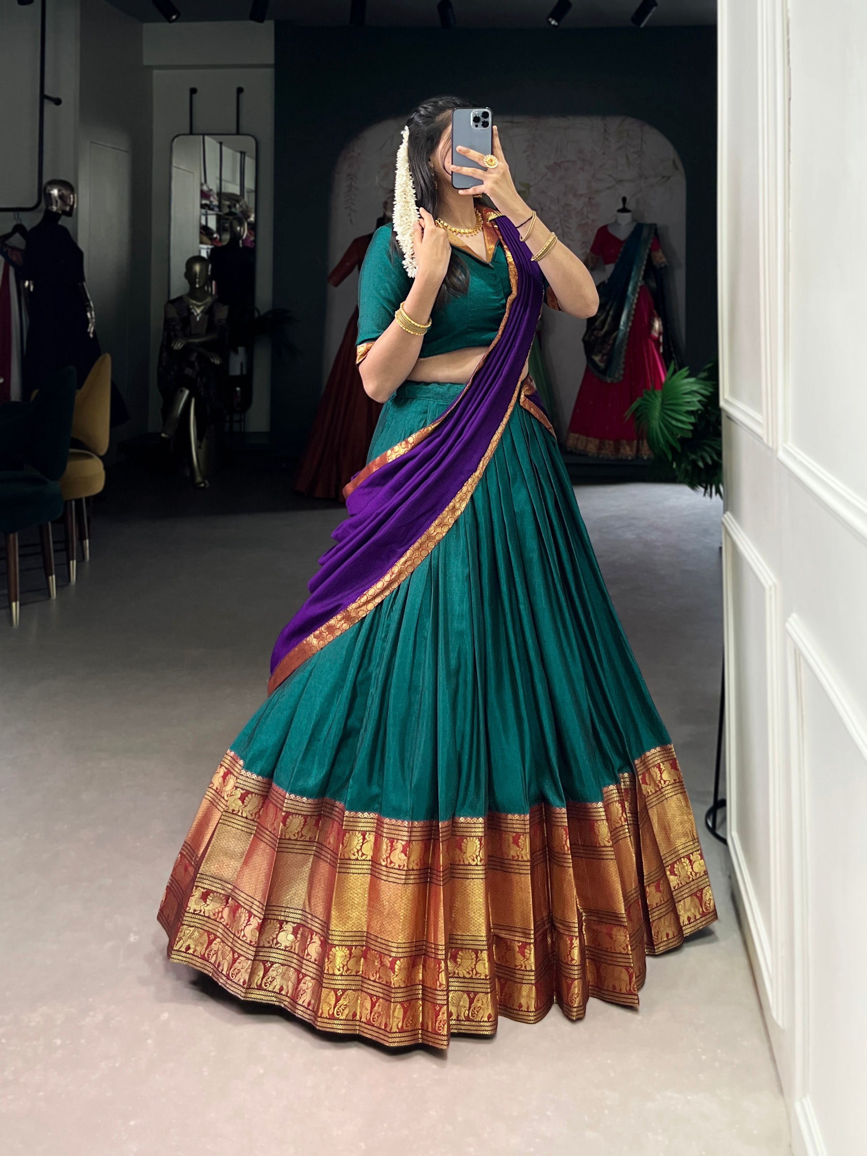 Lorenvalley Fashion Firozi Narayan Pet Silk Zari Weaving Work Lehenga Choli with Dupatta