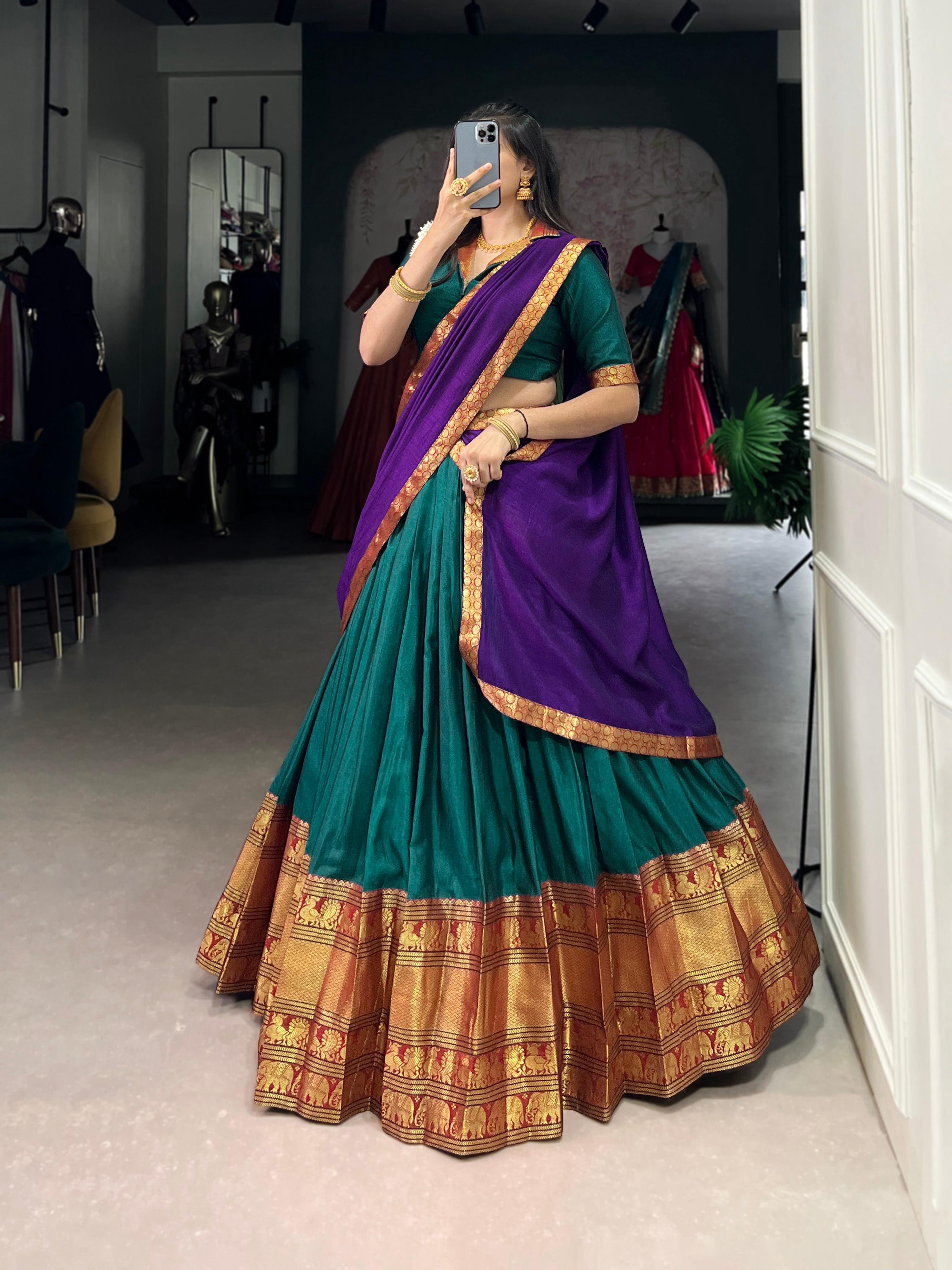Lorenvalley Fashion Firozi Narayan Pet Silk Zari Weaving Work Lehenga Choli with Dupatta