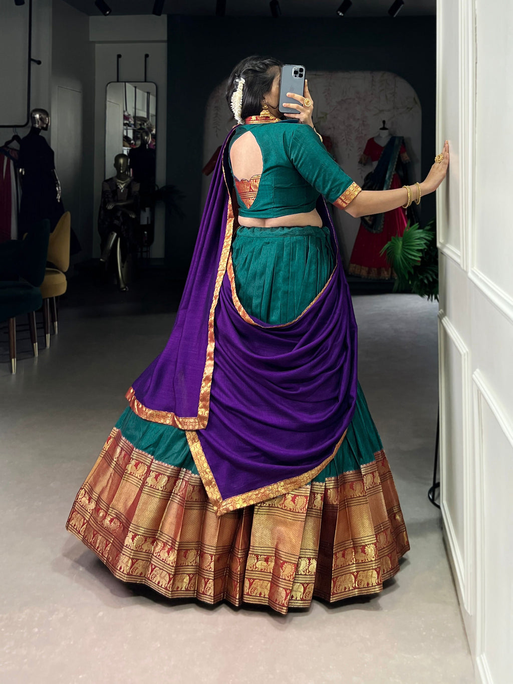 Lorenvalley Fashion Firozi Narayan Pet Silk Zari Weaving Work Lehenga Choli with Dupatta