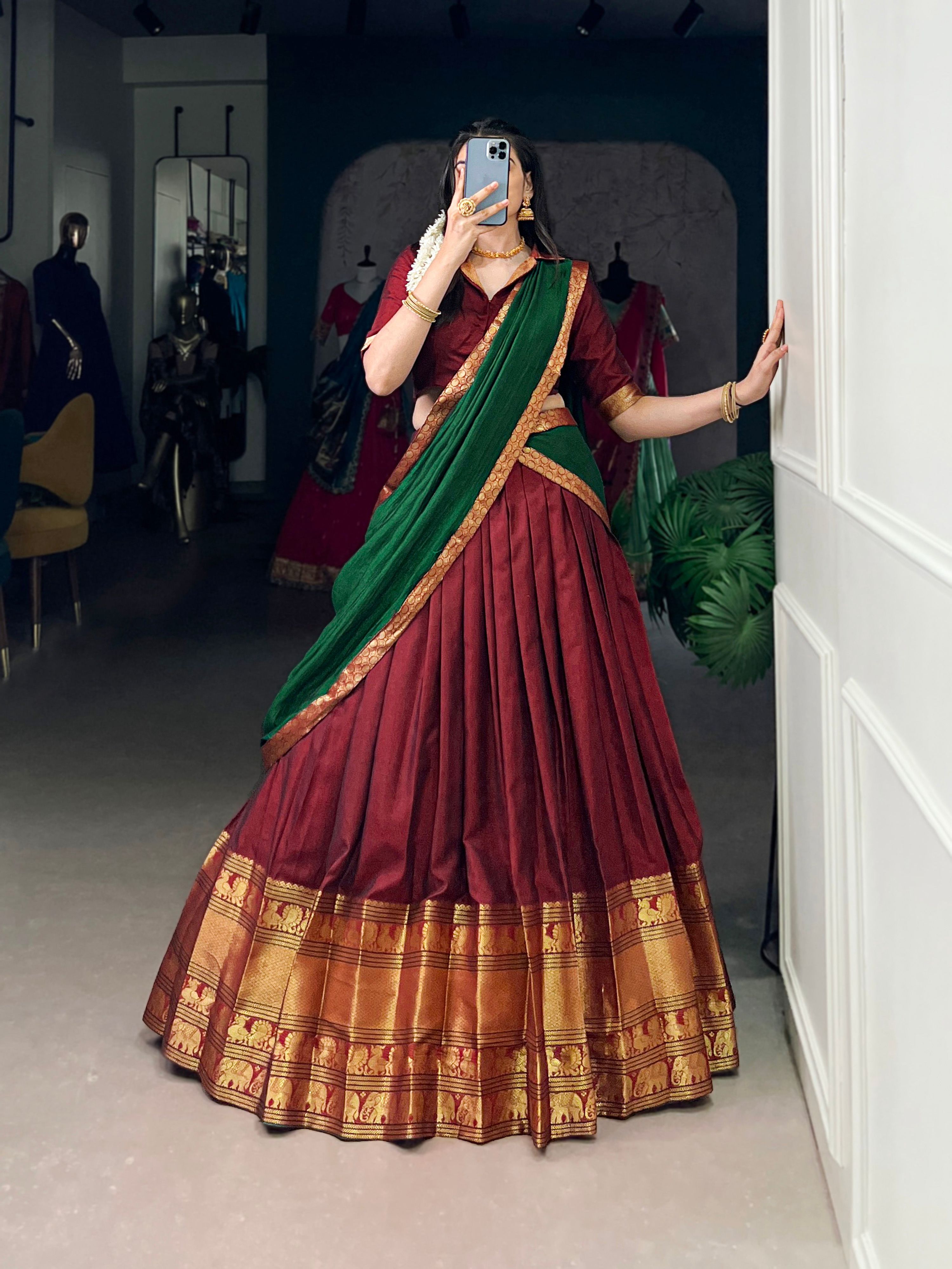 Lorenvalley Fashion Maroon Narayan Pet Silk Zari Weaving Work Lehenga Choli with Dupatta