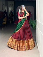 Lorenvalley Fashion Maroon Narayan Pet Silk Zari Weaving Work Lehenga Choli with Dupatta