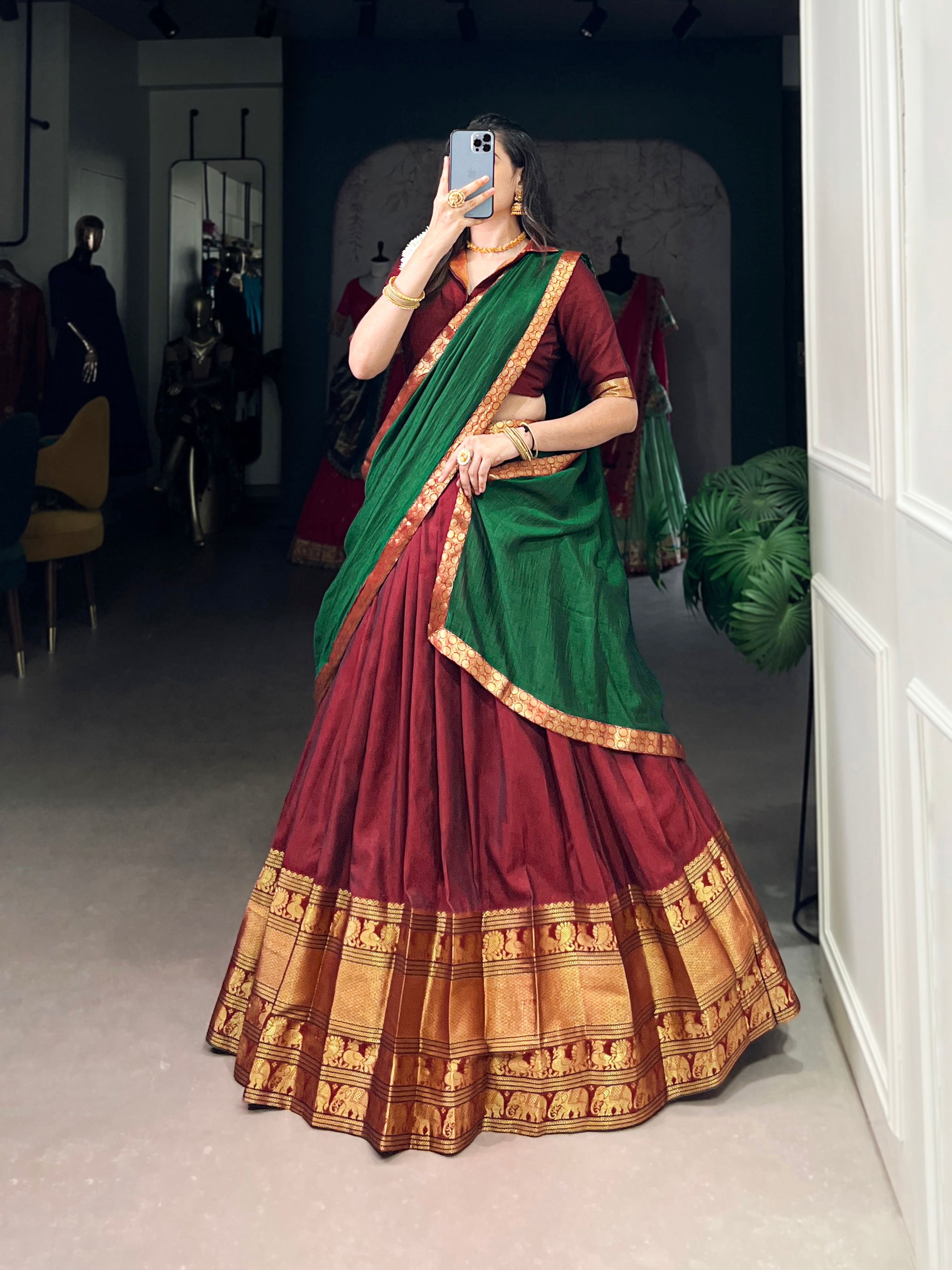 Lorenvalley Fashion Maroon Narayan Pet Silk Zari Weaving Work Lehenga Choli with Dupatta