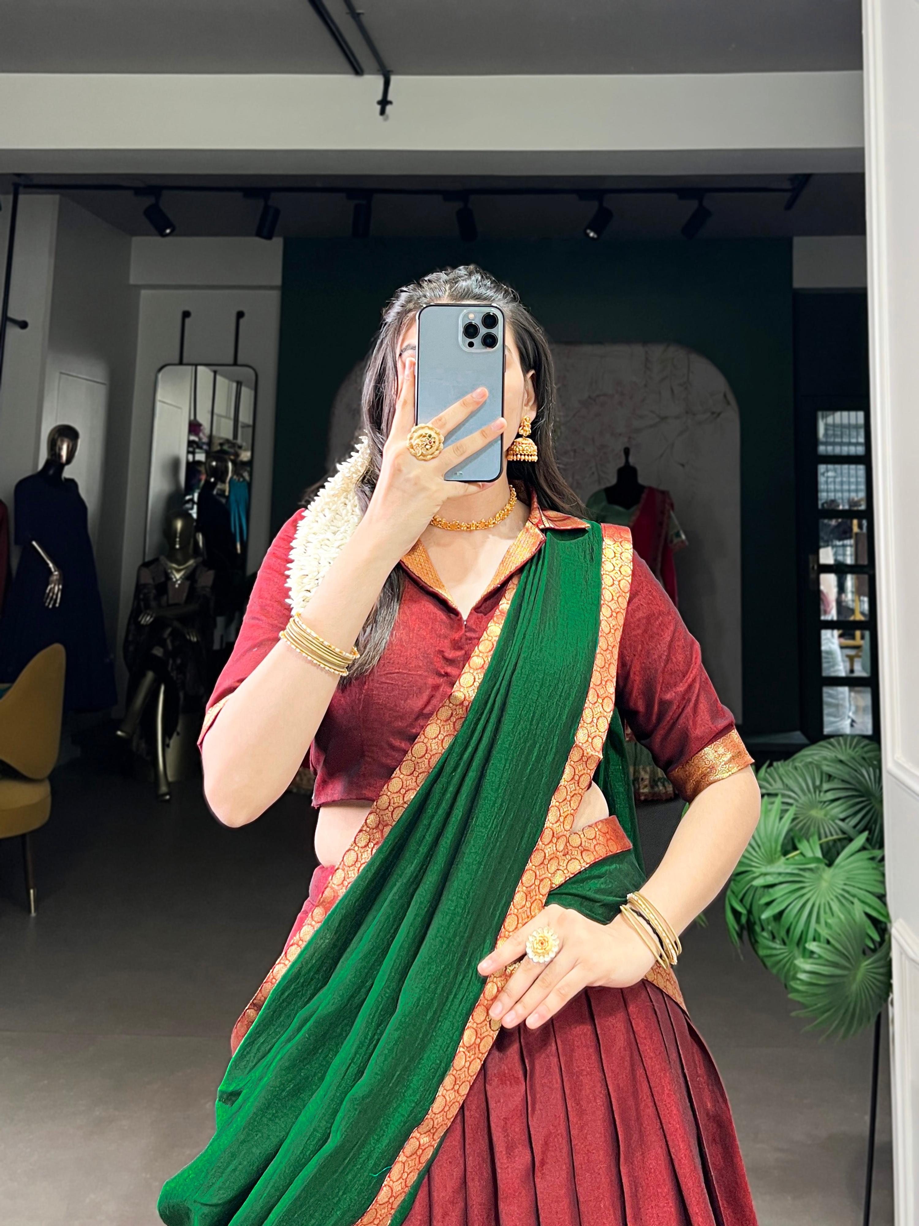 Lorenvalley Fashion Maroon Narayan Pet Silk Zari Weaving Work Lehenga Choli with Dupatta
