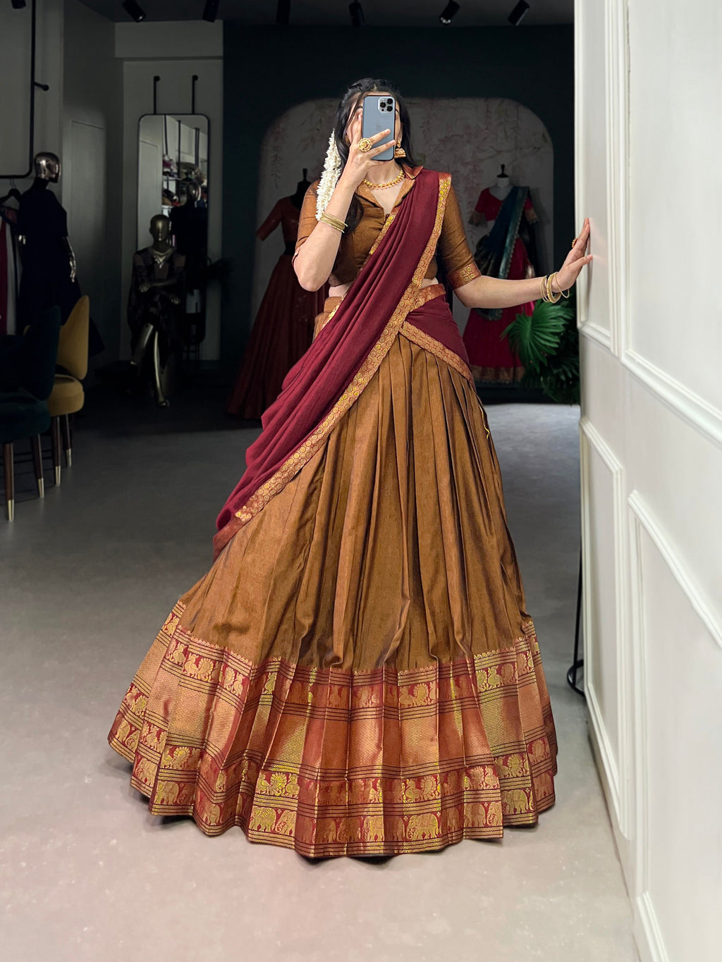 Lorenvalley Fashion Mustard Narayan Pet Silk Zari Weaving Work Lehenga Choli with Dupatta