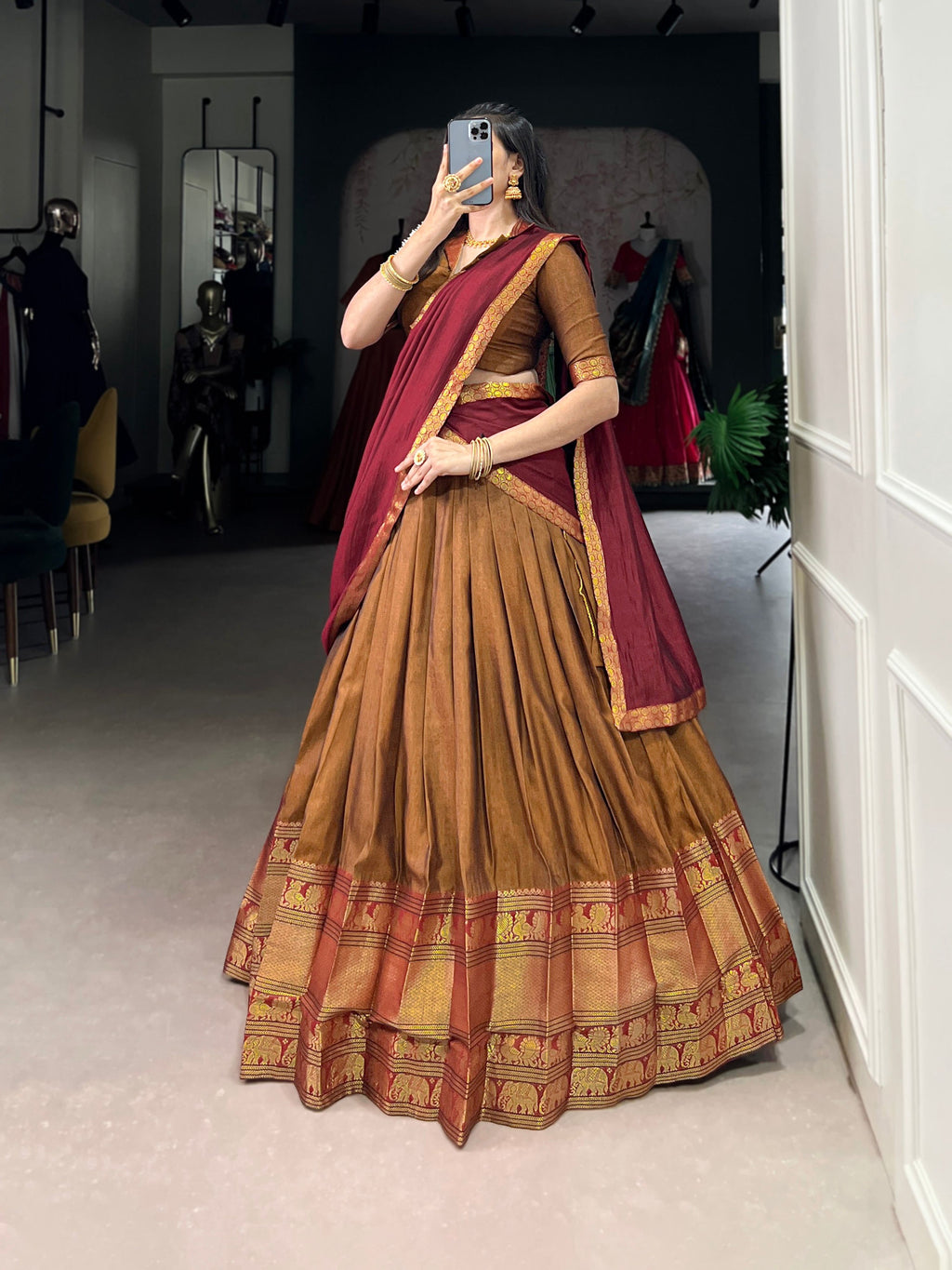 Lorenvalley Fashion Mustard Narayan Pet Silk Zari Weaving Work Lehenga Choli with Dupatta