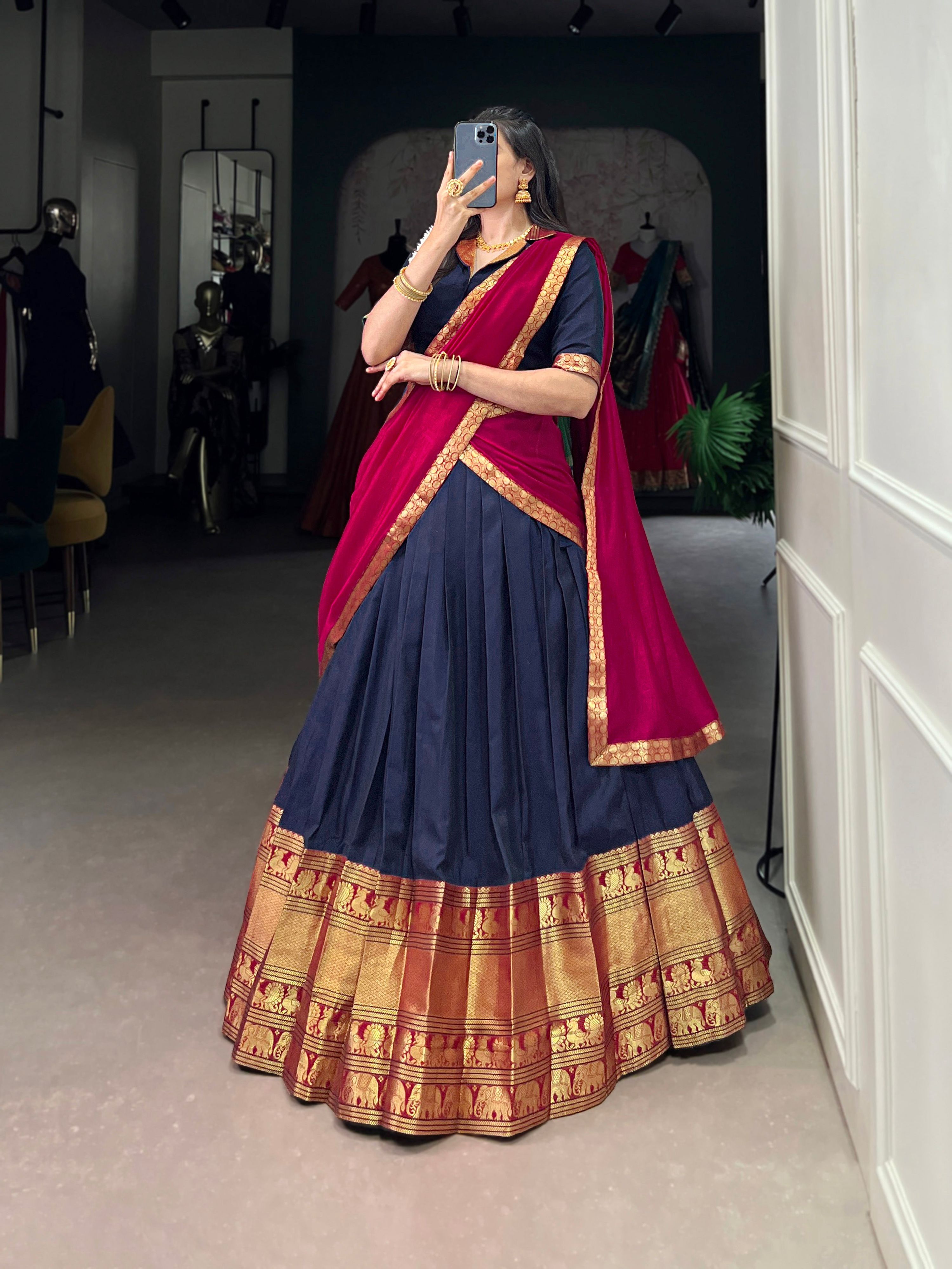 Lorenvalley Fashion Navyblue Narayan Pet Silk Zari Weaving Work Lehenga Choli with Dupatta