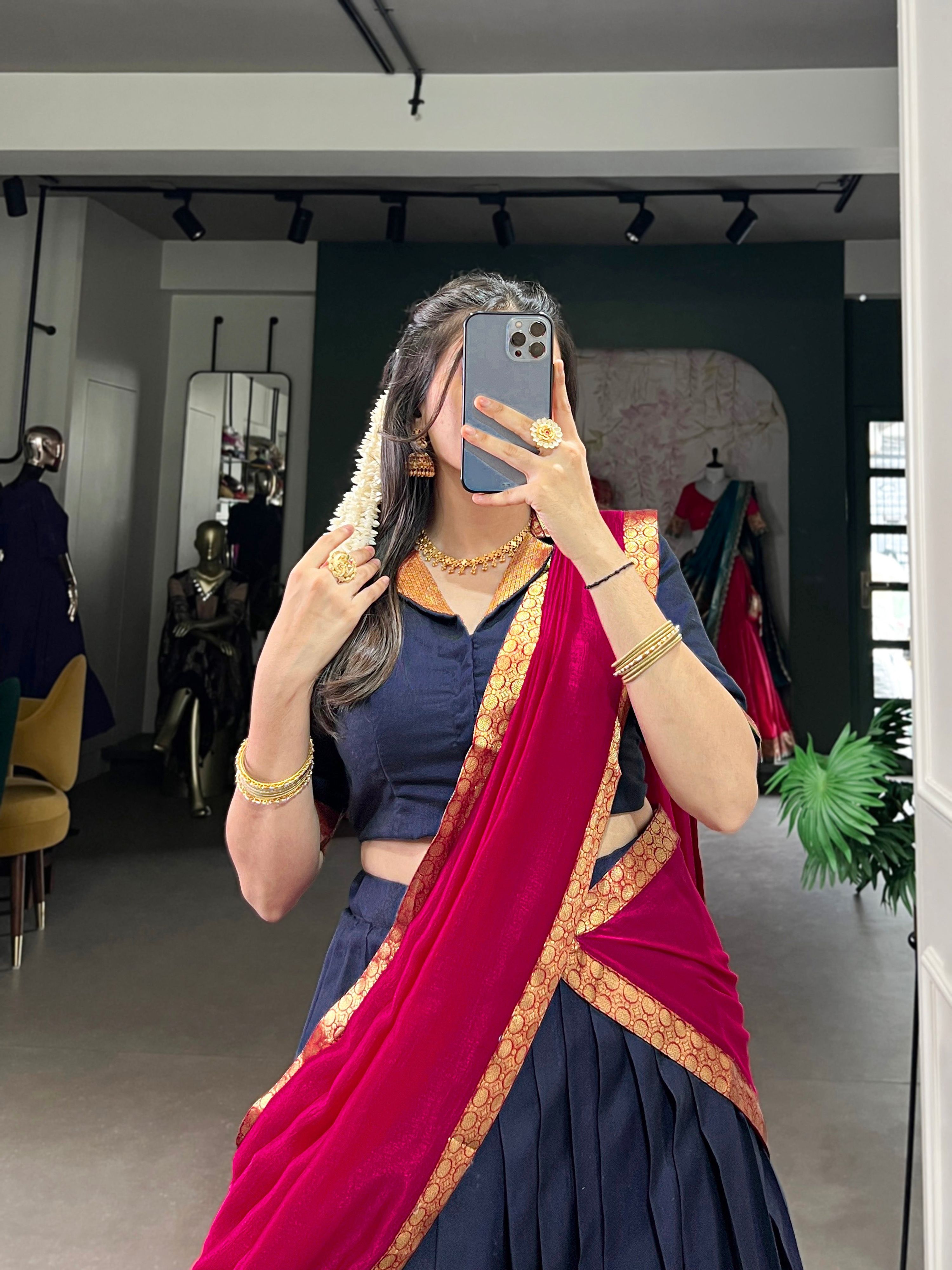Lorenvalley Fashion Navyblue Narayan Pet Silk Zari Weaving Work Lehenga Choli with Dupatta
