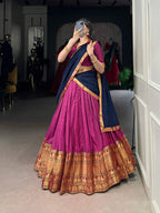 Lorenvalley Fashion Pink Narayan Pet Silk Zari Weaving Work Lehenga Choli with Dupatta