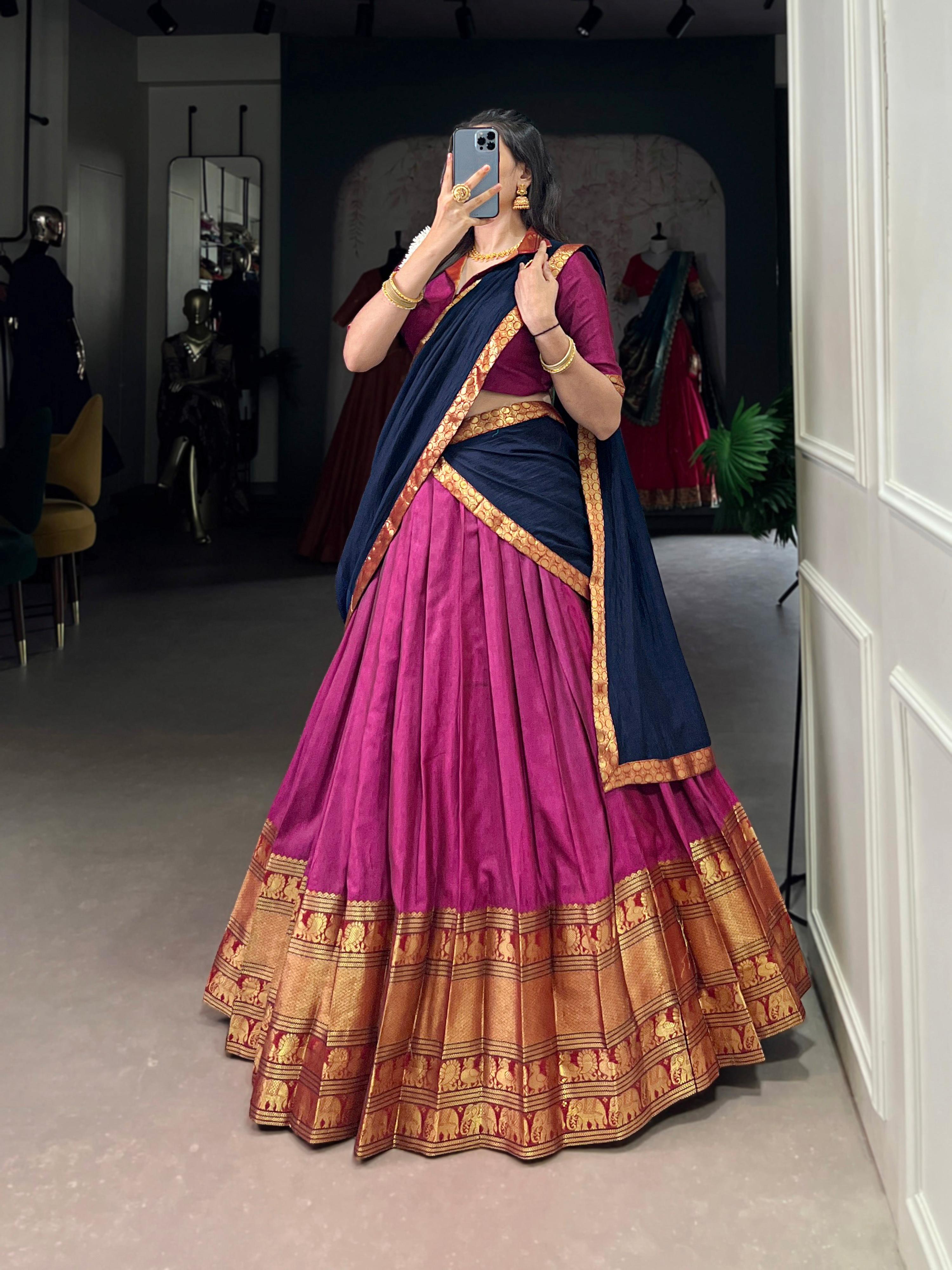 Lorenvalley Fashion Pink Narayan Pet Silk Zari Weaving Work Lehenga Choli with Dupatta