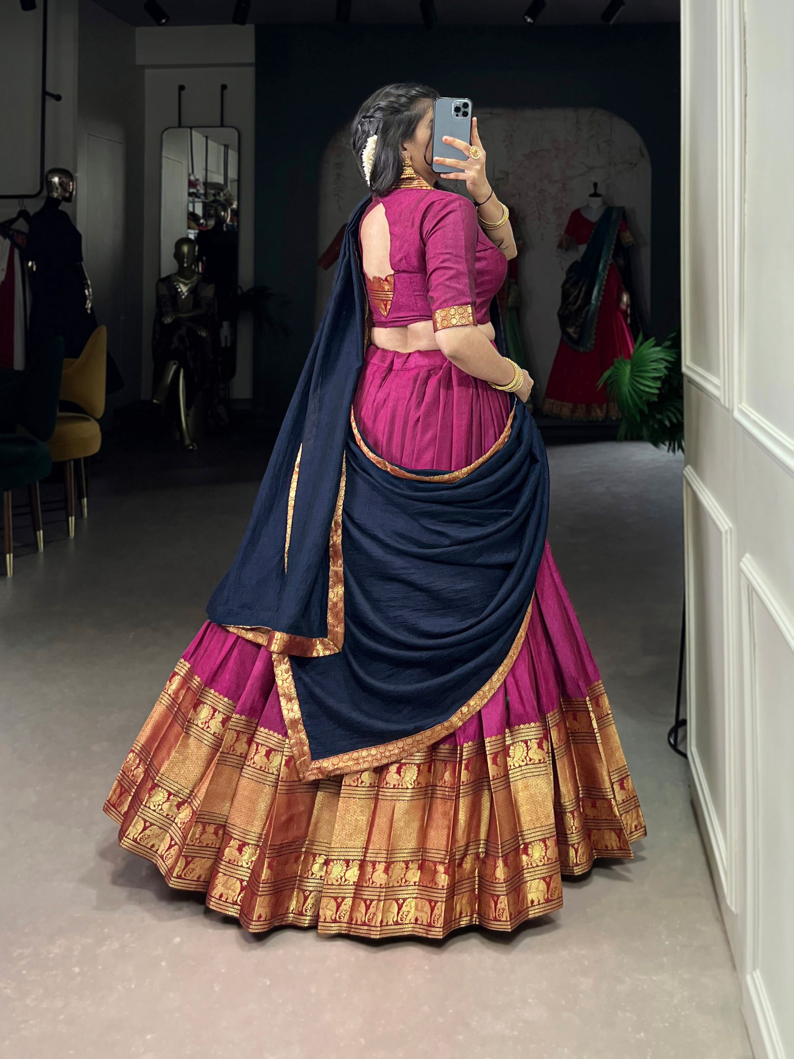 Lorenvalley Fashion Pink Narayan Pet Silk Zari Weaving Work Lehenga Choli with Dupatta