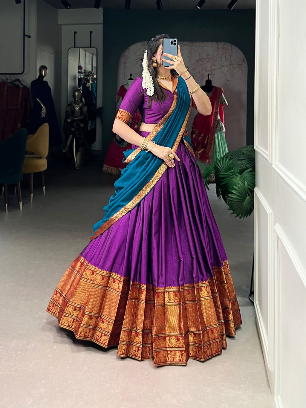 Lorenvalley Fashion Purple Narayan Pet Silk Zari Weaving Work Lehenga Choli with Dupatta