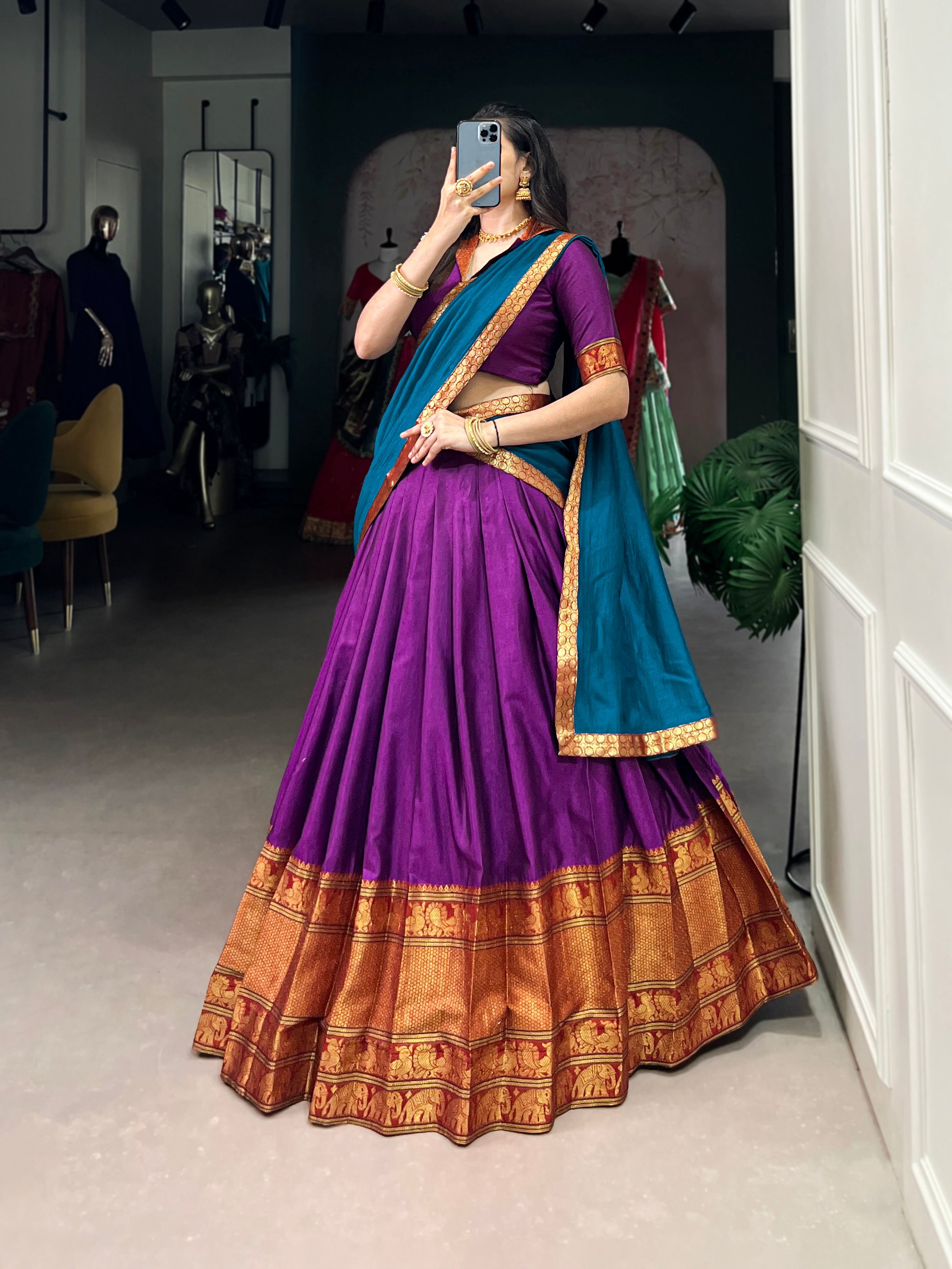 Lorenvalley Fashion Purple Narayan Pet Silk Zari Weaving Work Lehenga Choli with Dupatta