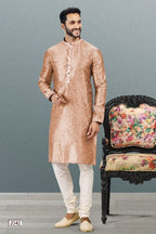 Raivat Ethnic Jacquard Banarasi Silk Pintux Work Kurta Pajama In Dark Peach Colour