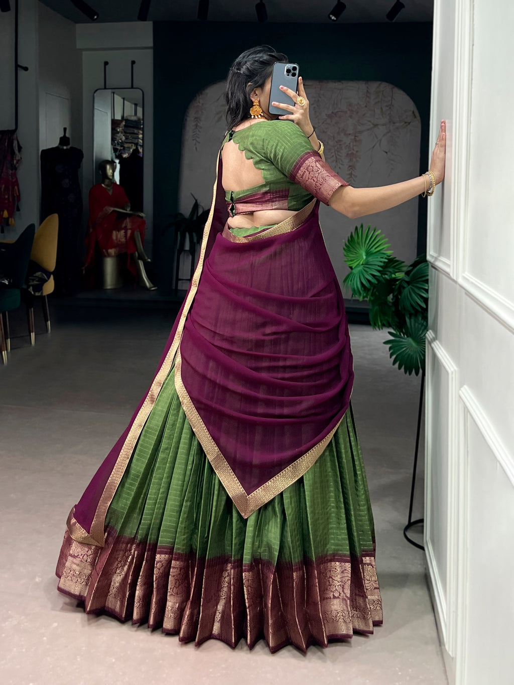 Lorenvalley Fashion Mehendi Dola Chex with Zari Weaving Work Lehenga Choli with Dupatta - Distacart