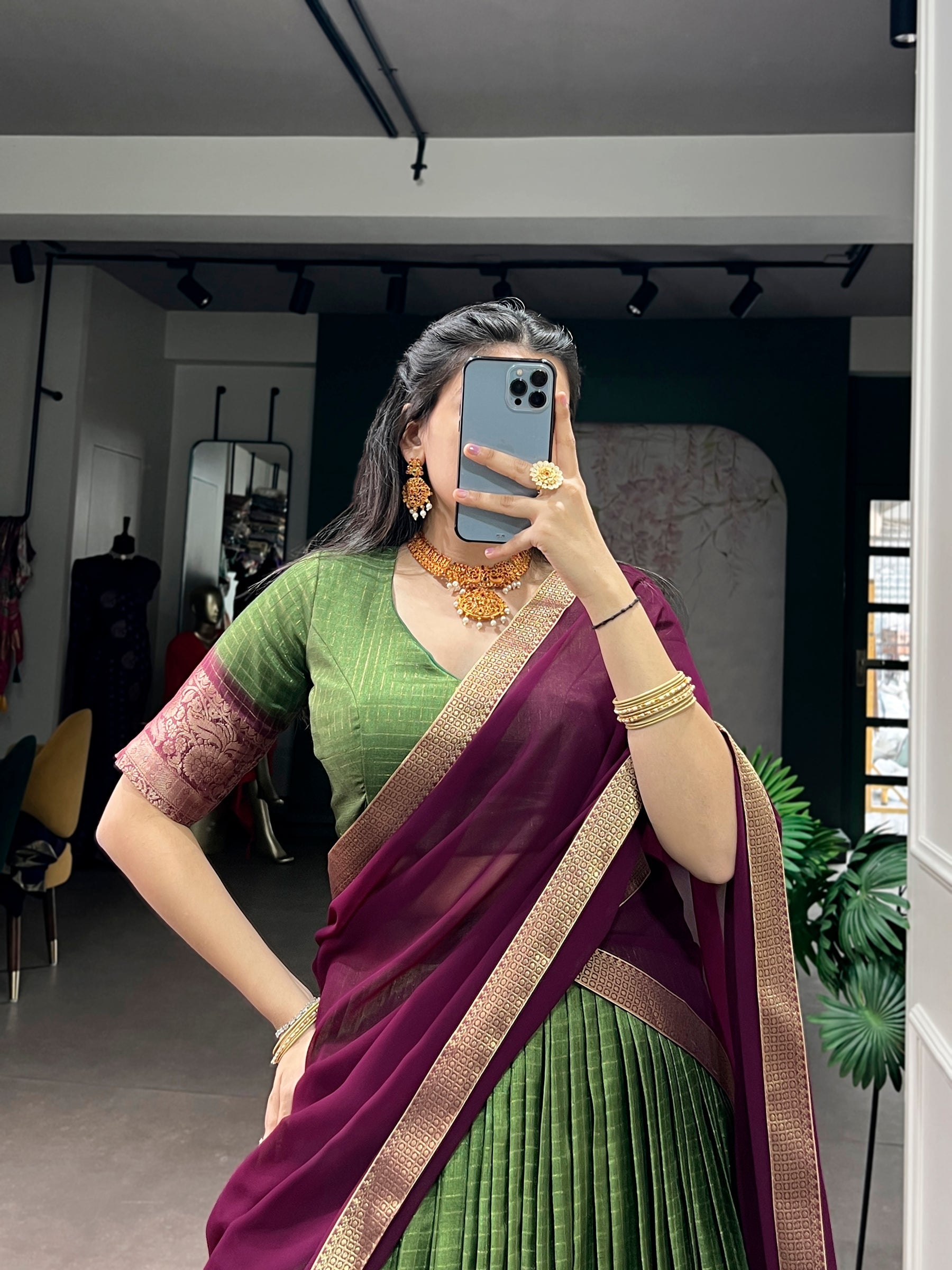 Lorenvalley Fashion Mehendi Dola Chex with Zari Weaving Work Lehenga Choli with Dupatta - Distacart