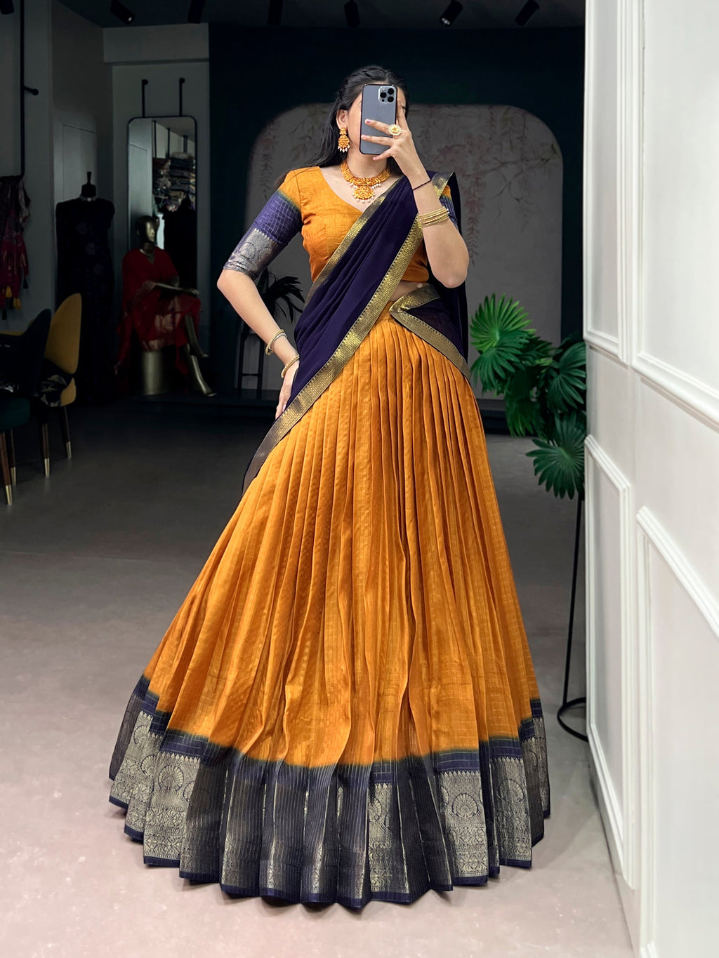 Lorenvalley Fashion Mustard Dola Chex with Zari Weaving Work Lehenga Choli with Dupatta - Distacart