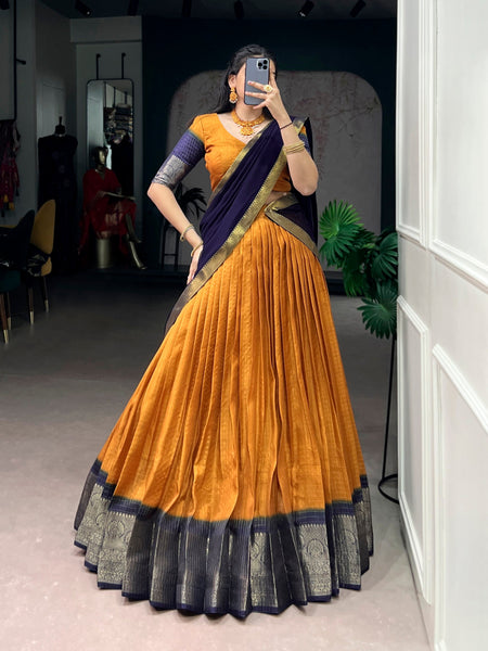 Lorenvalley Fashion Mustard Dola Chex with Zari Weaving Work Lehenga Choli with Dupatta