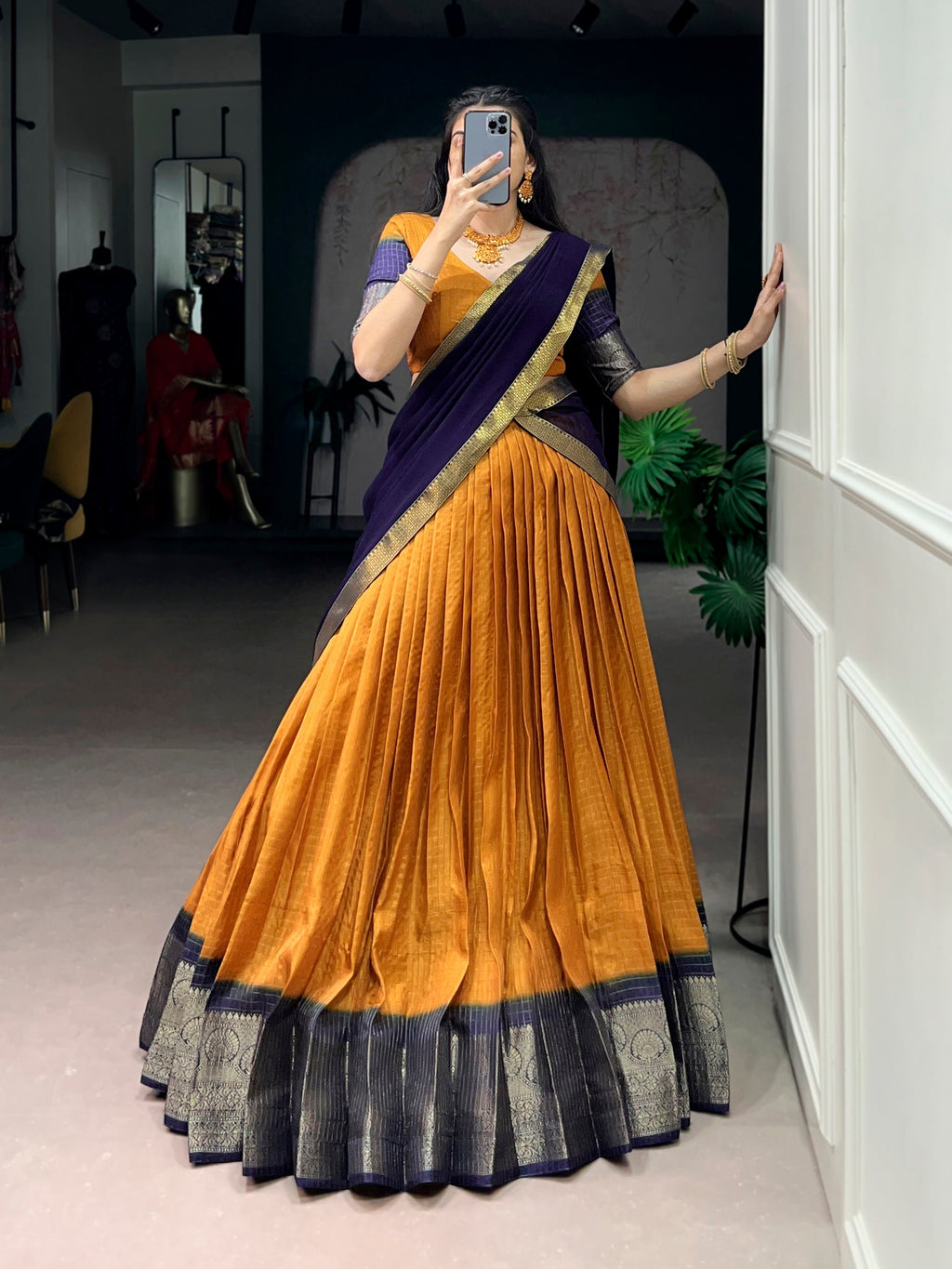 Lorenvalley Fashion Mustard Dola Chex with Zari Weaving Work Lehenga Choli with Dupatta - Distacart