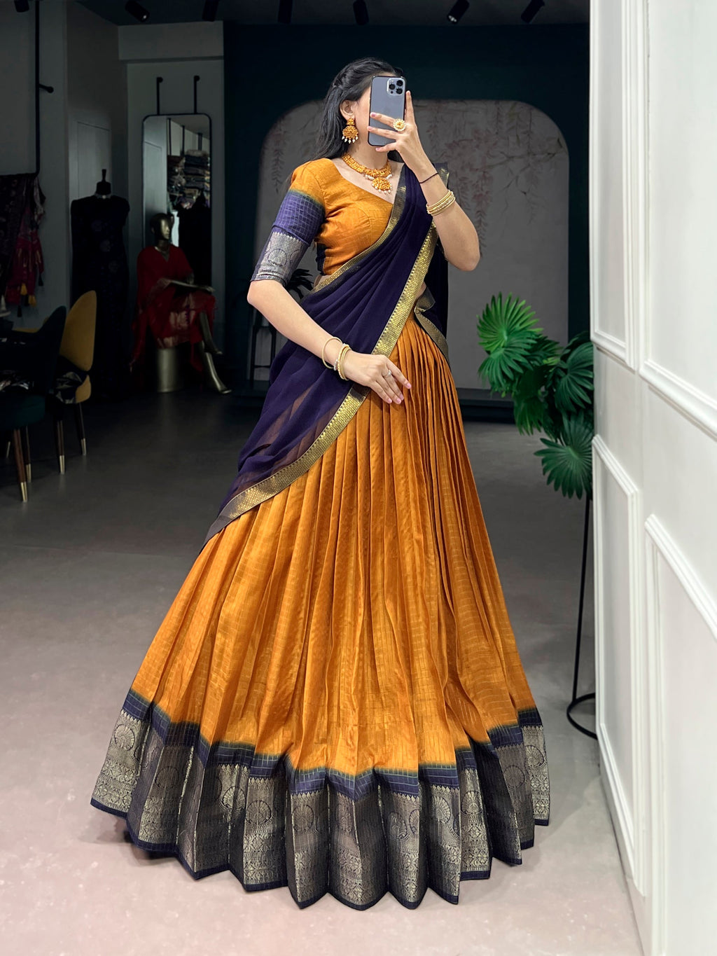 Lorenvalley Fashion Mustard Dola Chex with Zari Weaving Work Lehenga Choli with Dupatta - Distacart