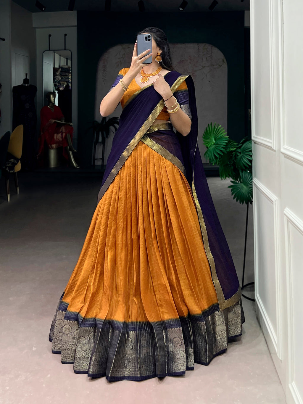 Lorenvalley Fashion Mustard Dola Chex with Zari Weaving Work Lehenga Choli with Dupatta - Distacart