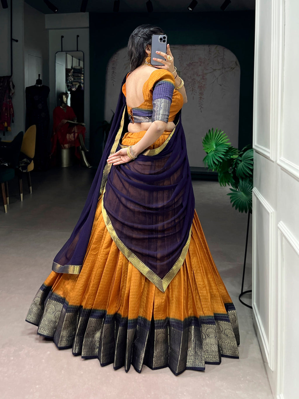 Lorenvalley Fashion Mustard Dola Chex with Zari Weaving Work Lehenga Choli with Dupatta - Distacart