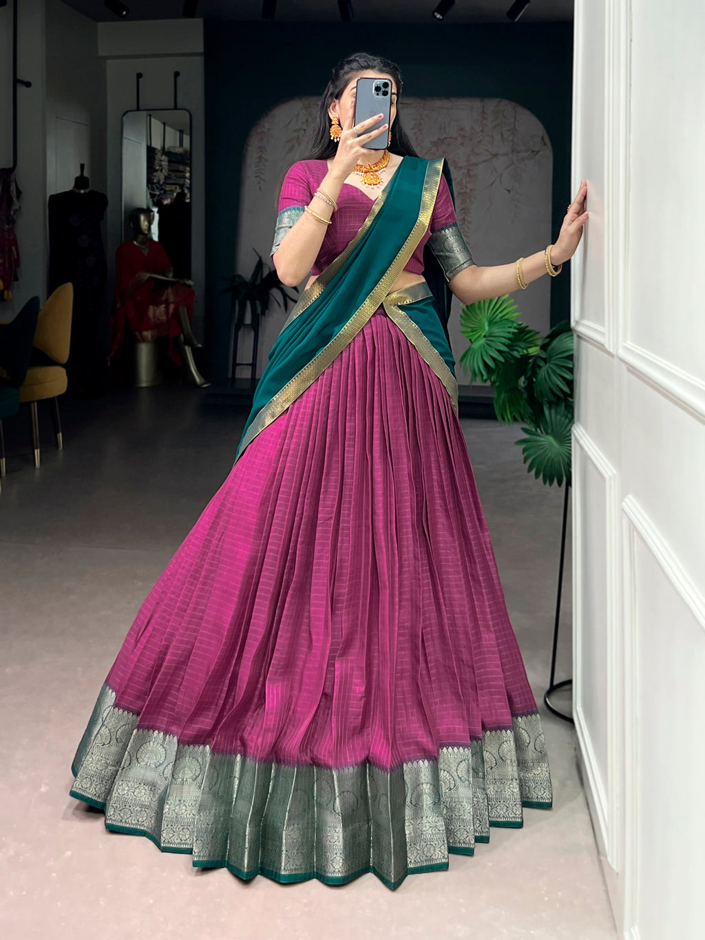 Lorenvalley Fashion Pink Dola Chex with Zari Weaving Work Lehenga Choli with Dupatta - Distacart