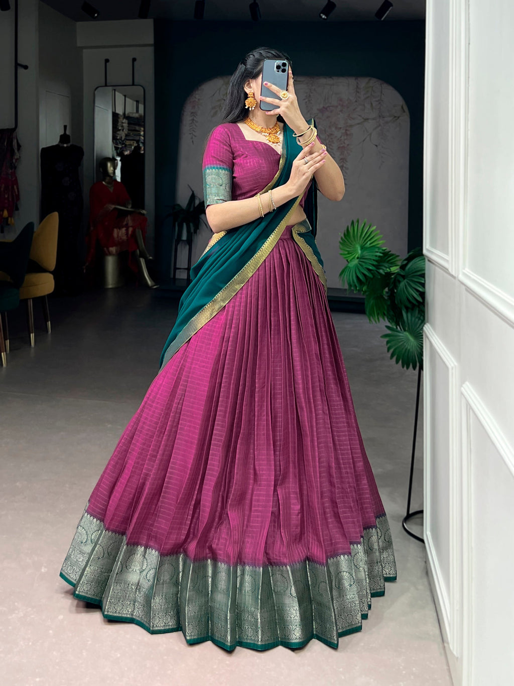 Lorenvalley Fashion Pink Dola Chex with Zari Weaving Work Lehenga Choli with Dupatta - Distacart