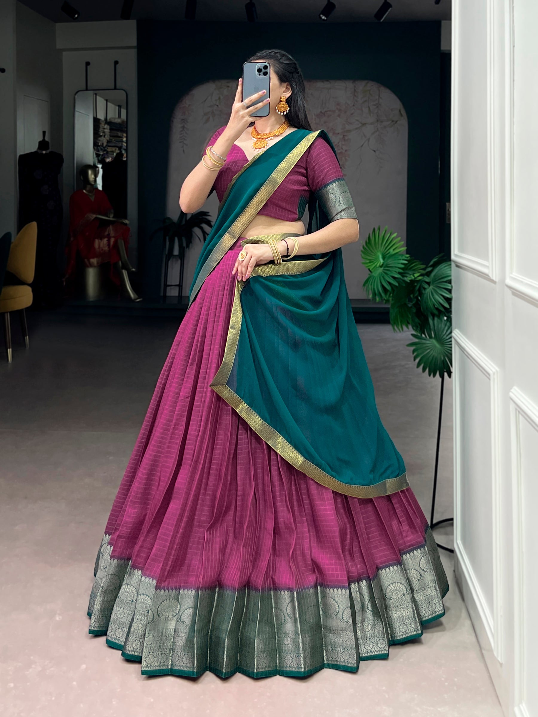 Lorenvalley Fashion Pink Dola Chex with Zari Weaving Work Lehenga Choli with Dupatta - Distacart