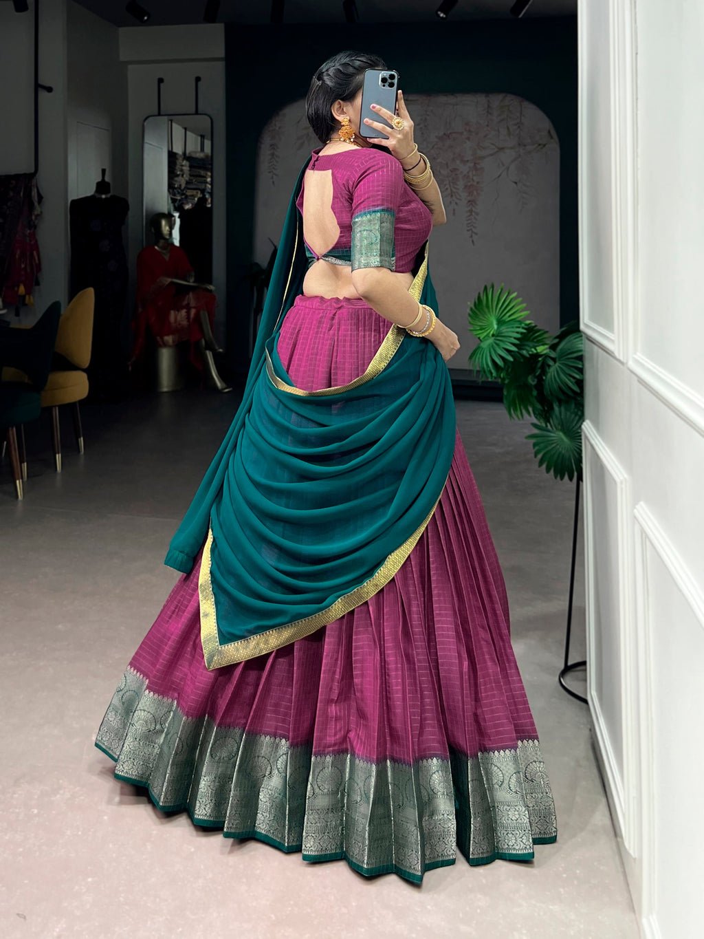 Lorenvalley Fashion Pink Dola Chex with Zari Weaving Work Lehenga Choli with Dupatta - Distacart