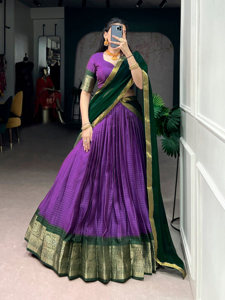 Lorenvalley Fashion Purple Dola Chex with Zari Weaving Work Lehenga Choli with Dupatta