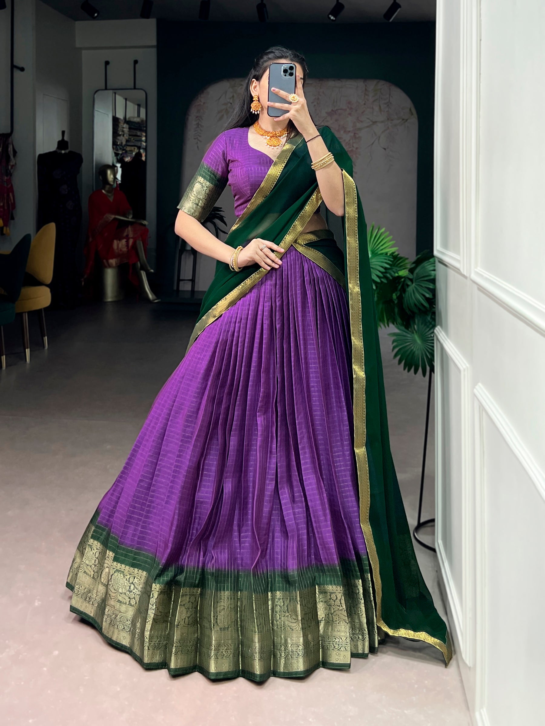 Lorenvalley Fashion Purple Dola Chex with Zari Weaving Work Lehenga Choli with Dupatta - Distacart