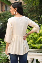 Juniper Women Ivory Rayon Slub Polka Print Peplum Tunic - Distacart