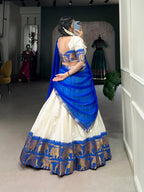 Lorenvalley White Poly Cotton Chex With Zari Weaving Work Lehenga Choli with Dupatta