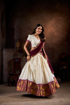 Lorenvalley White Poly Cotton Chex With Zari Weaving Work Lehenga Choli with Dupatta