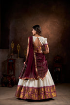 Lorenvalley White Poly Cotton Chex With Zari Weaving Work Lehenga Choli with Dupatta