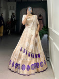 Lorenvalley Off White Pure Shimmer With Weaving Work with Mirror And Beads (Moti) Hand Work Lehenga Choli