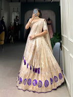 Lorenvalley Off White Pure Shimmer With Weaving Work with Mirror And Beads (Moti) Hand Work Lehenga Choli